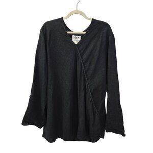 FLAX 100% Linen Faux Wrap Roll Tab Sleeve Tunic Top Size Large